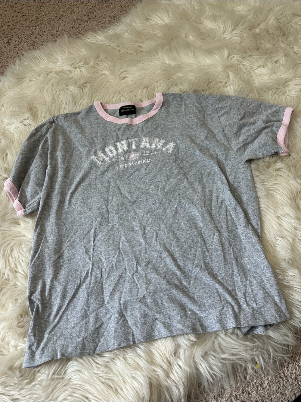 Vintage Montana Ringer Tee - Gray with Pink Trim